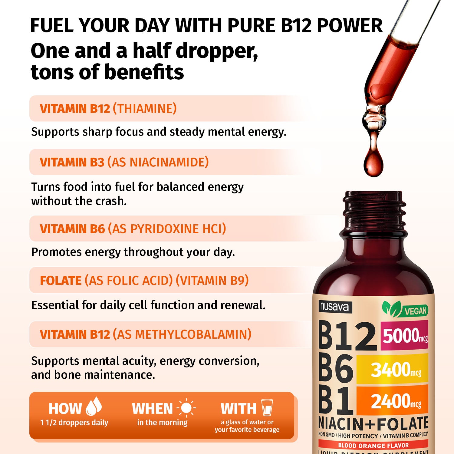 Vitamin B12 and B6 Liquid Drops, B12 Sublingual Vitamin B Complex