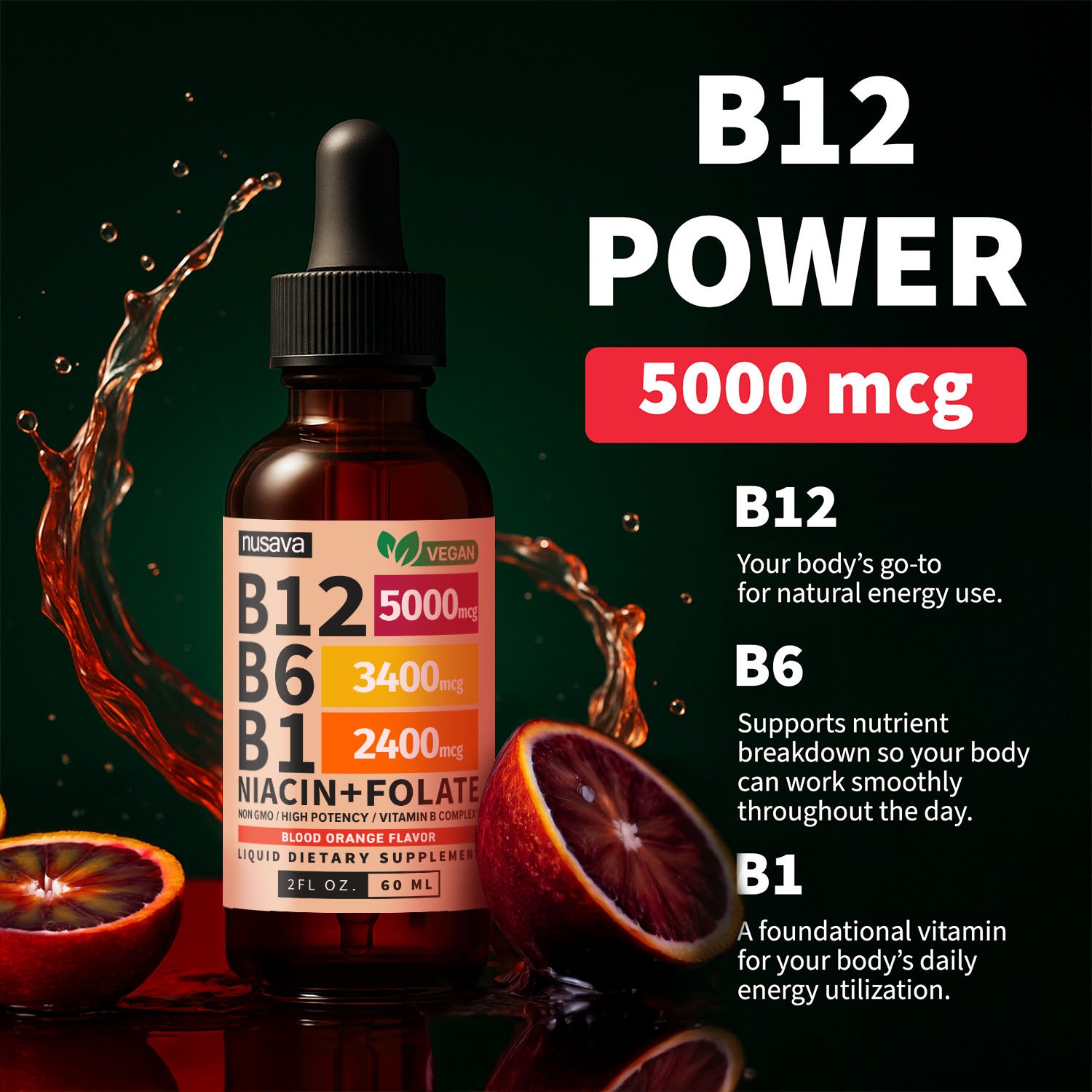 Vitamin B12 and B6 Liquid Drops, B12 Sublingual Vitamin B Complex