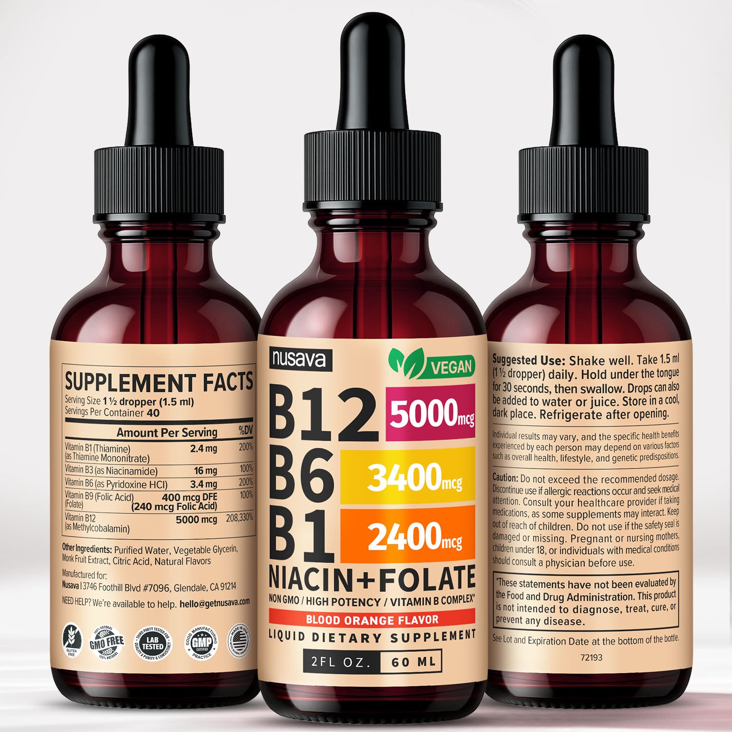 Vitamin B12 and B6 Liquid Drops, B12 Sublingual Vitamin B Complex