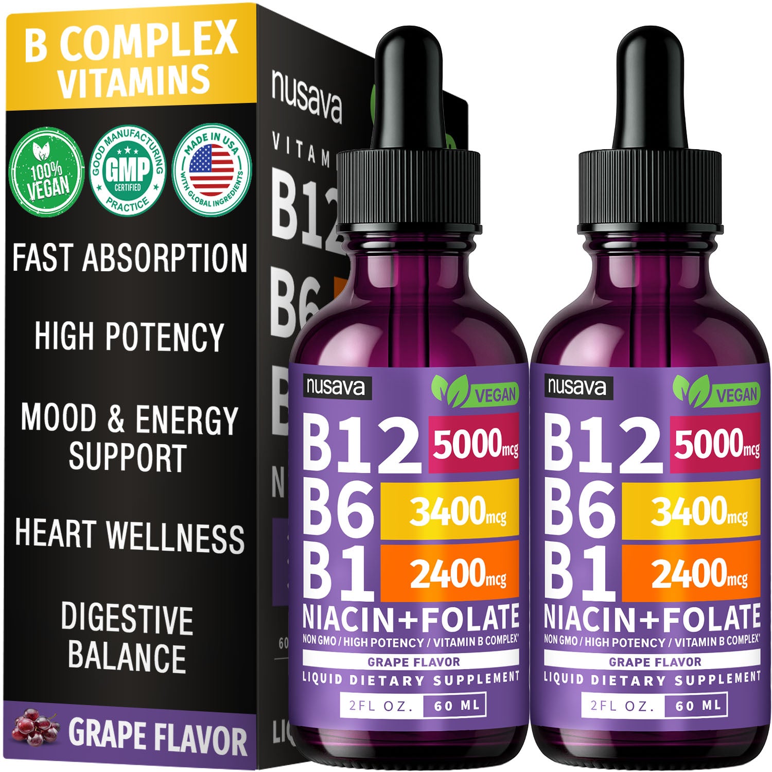 Vitamin B12 and B6 Liquid Drops, B12 Sublingual Vitamin B Complex - B 12 Vitamin 5000mcg - B12 Methylcobalamin for Energy, Brain, and Heart Support with 27,200 mcg
