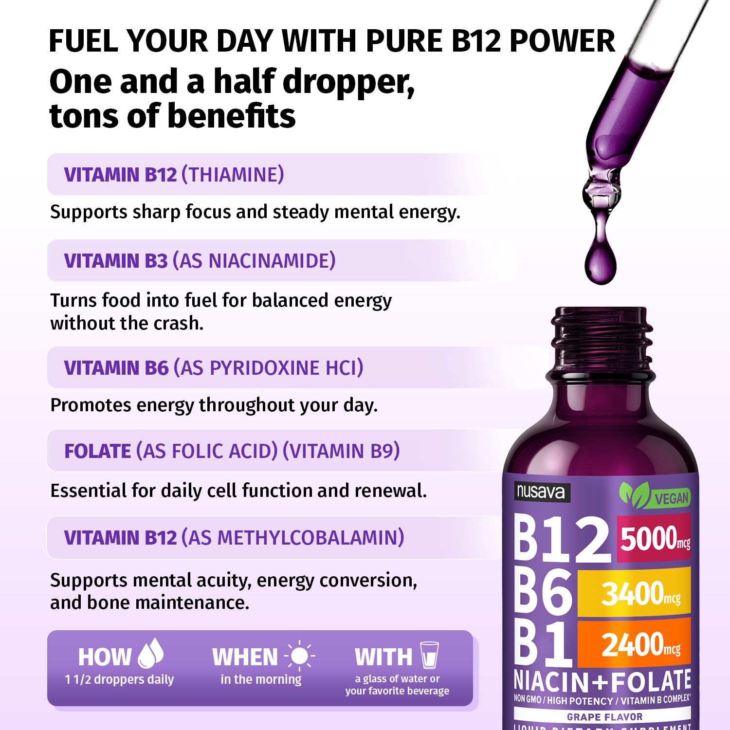Vitamin B12 and B6 Liquid Drops, B12 Sublingual Vitamin B Complex