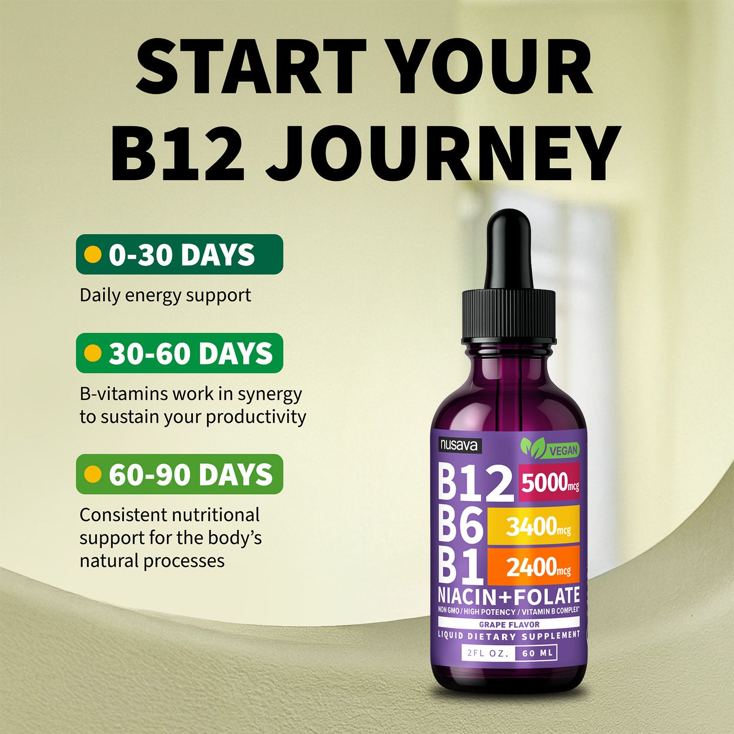 Vitamin B12 and B6 Liquid Drops, B12 Sublingual Vitamin B Complex