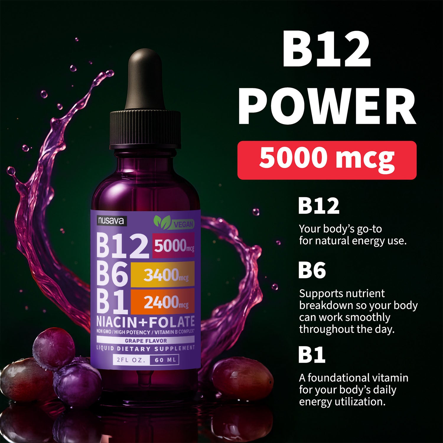 Vitamin B12 and B6 Liquid Drops, B12 Sublingual Vitamin B Complex