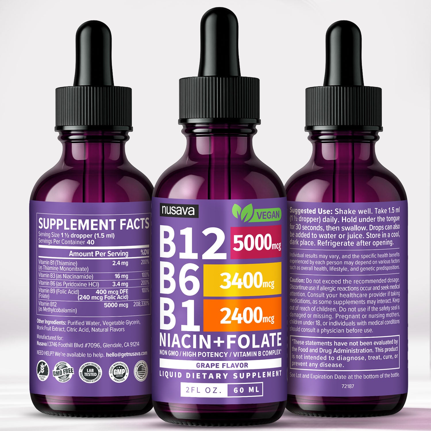 Vitamin B12 and B6 Liquid Drops, B12 Sublingual Vitamin B Complex