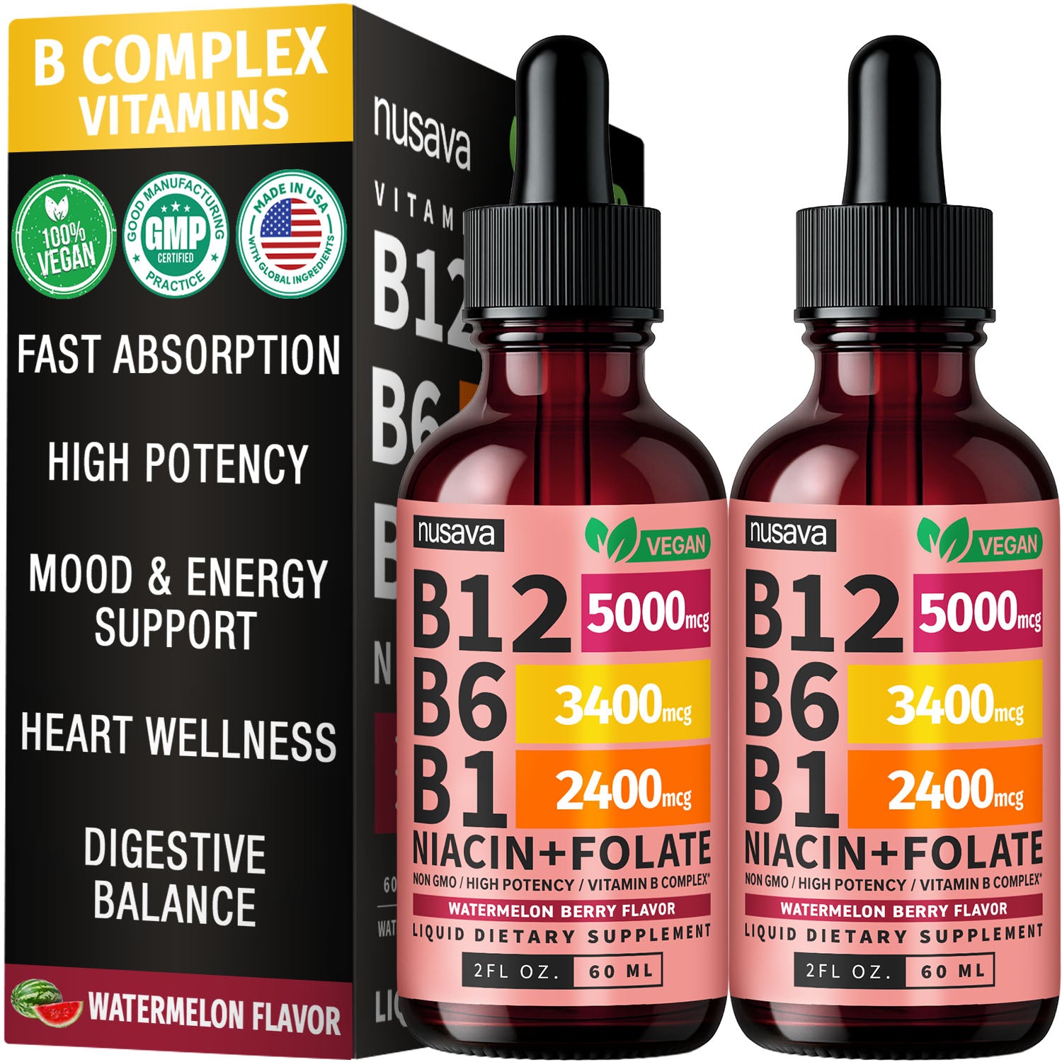 Vitamin B12 and B6 Liquid Drops, B12 Sublingual Vitamin B Complex - B 12 Vitamin 5000mcg - B12 Methylcobalamin for Energy, Brain, and Heart Support with 27,200 mcg