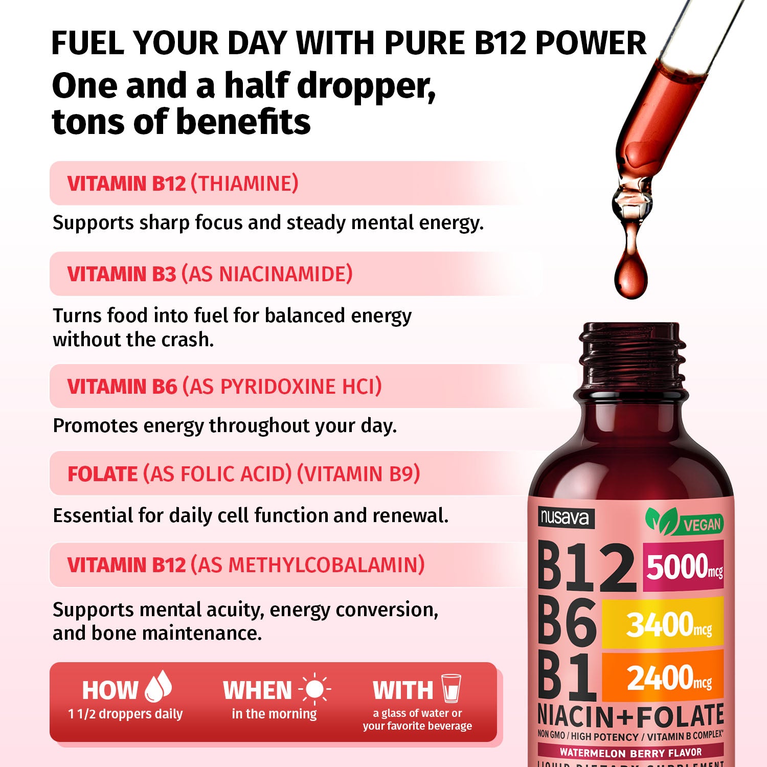 Vitamin B12 and B6 Liquid Drops, B12 Sublingual Vitamin B Complex