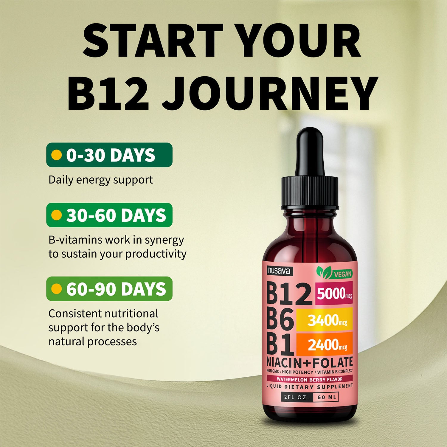 Vitamin B12 and B6 Liquid Drops, B12 Sublingual Vitamin B Complex