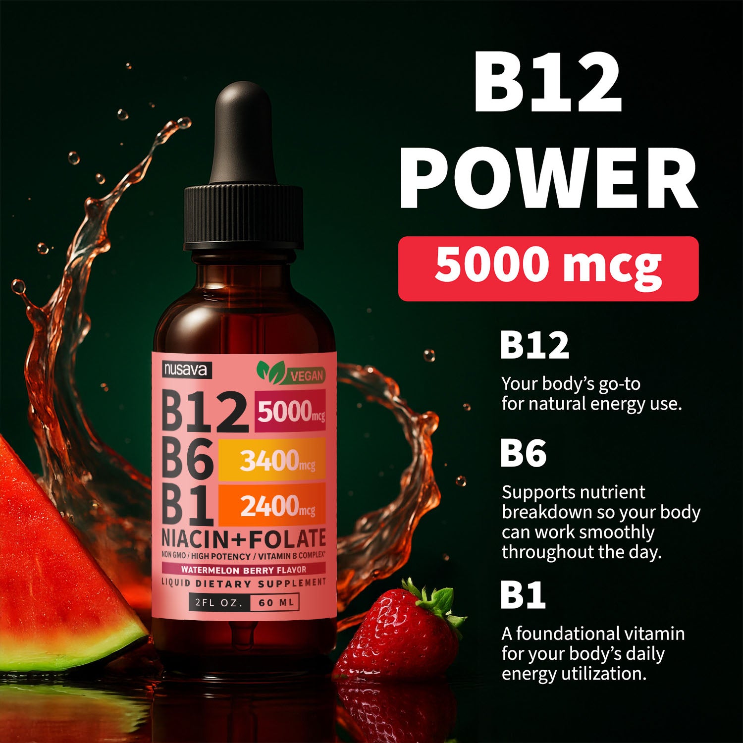 Vitamin B12 and B6 Liquid Drops, B12 Sublingual Vitamin B Complex