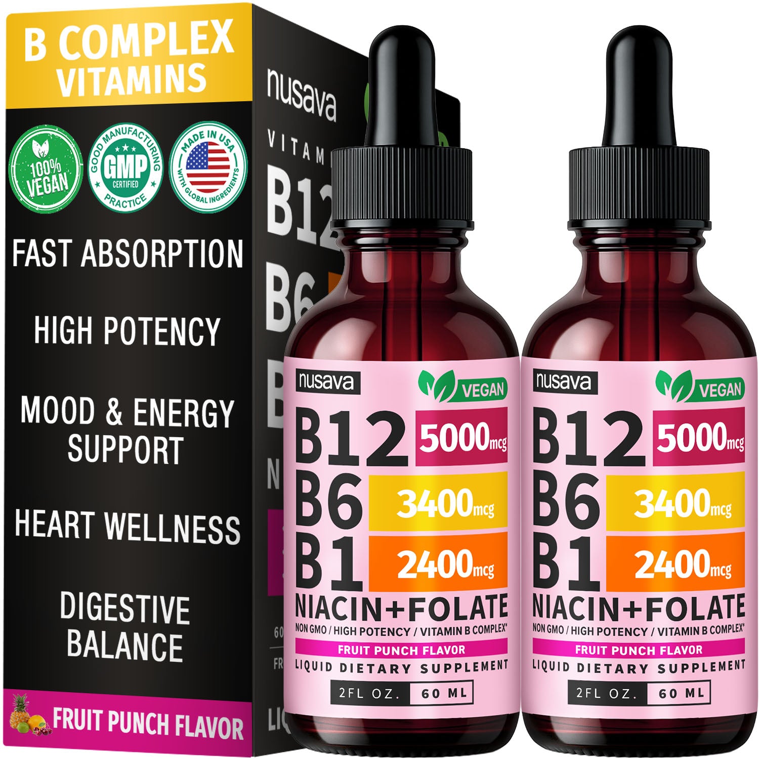 Vitamin B12 and B6 Liquid Drops, B12 Sublingual Vitamin B Complex - B 12 Vitamin 5000mcg - B12 Methylcobalamin for Energy, Brain, and Heart Support with 27,200 mcg