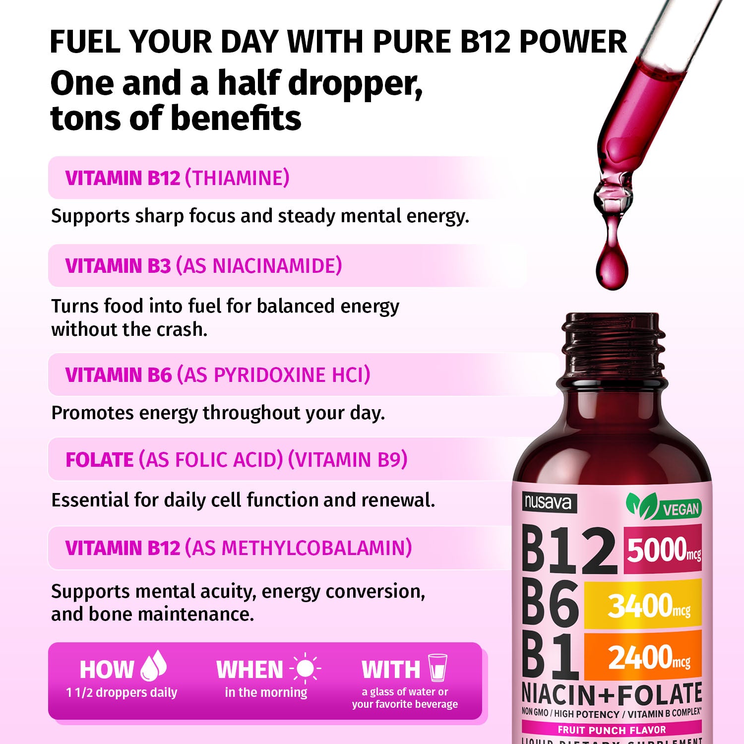 Vitamin B12 and B6 Liquid Drops, B12 Sublingual Vitamin B Complex
