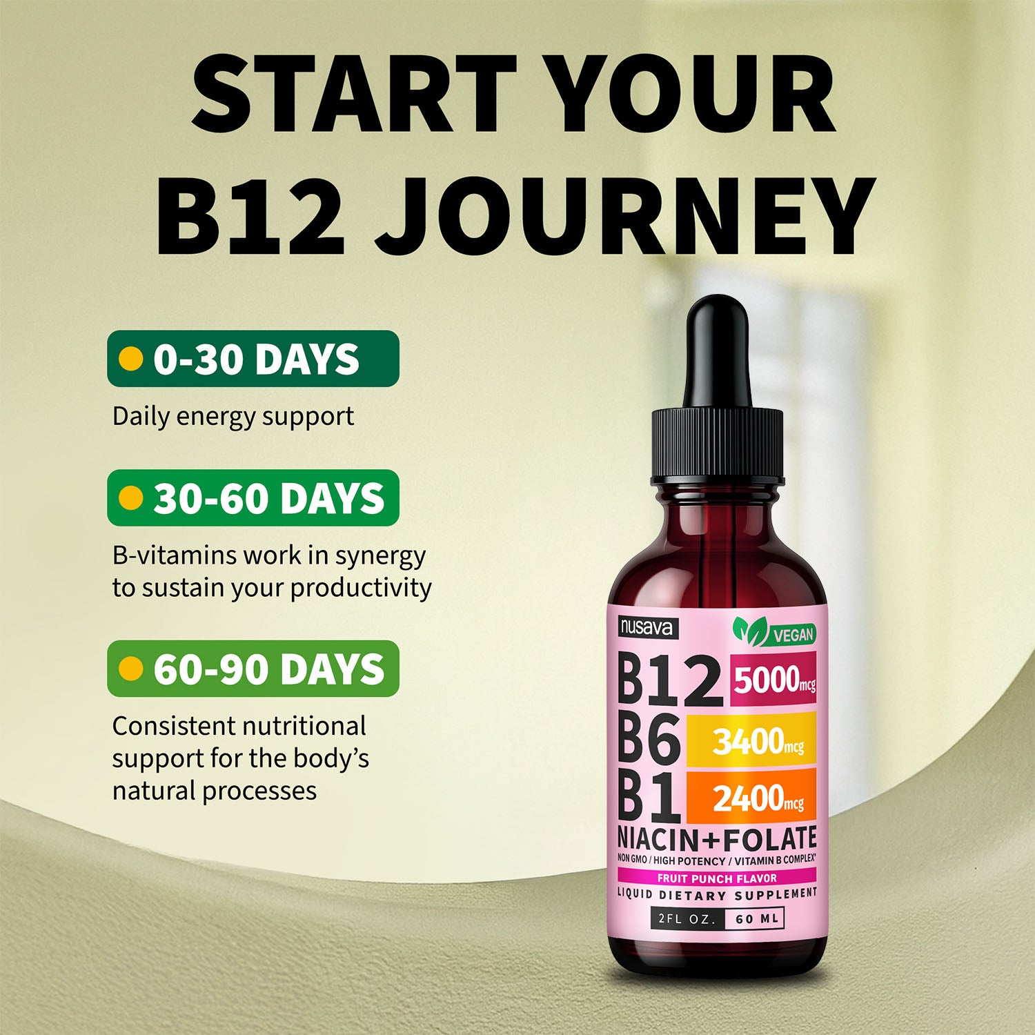 Vitamin B12 and B6 Liquid Drops, B12 Sublingual Vitamin B Complex