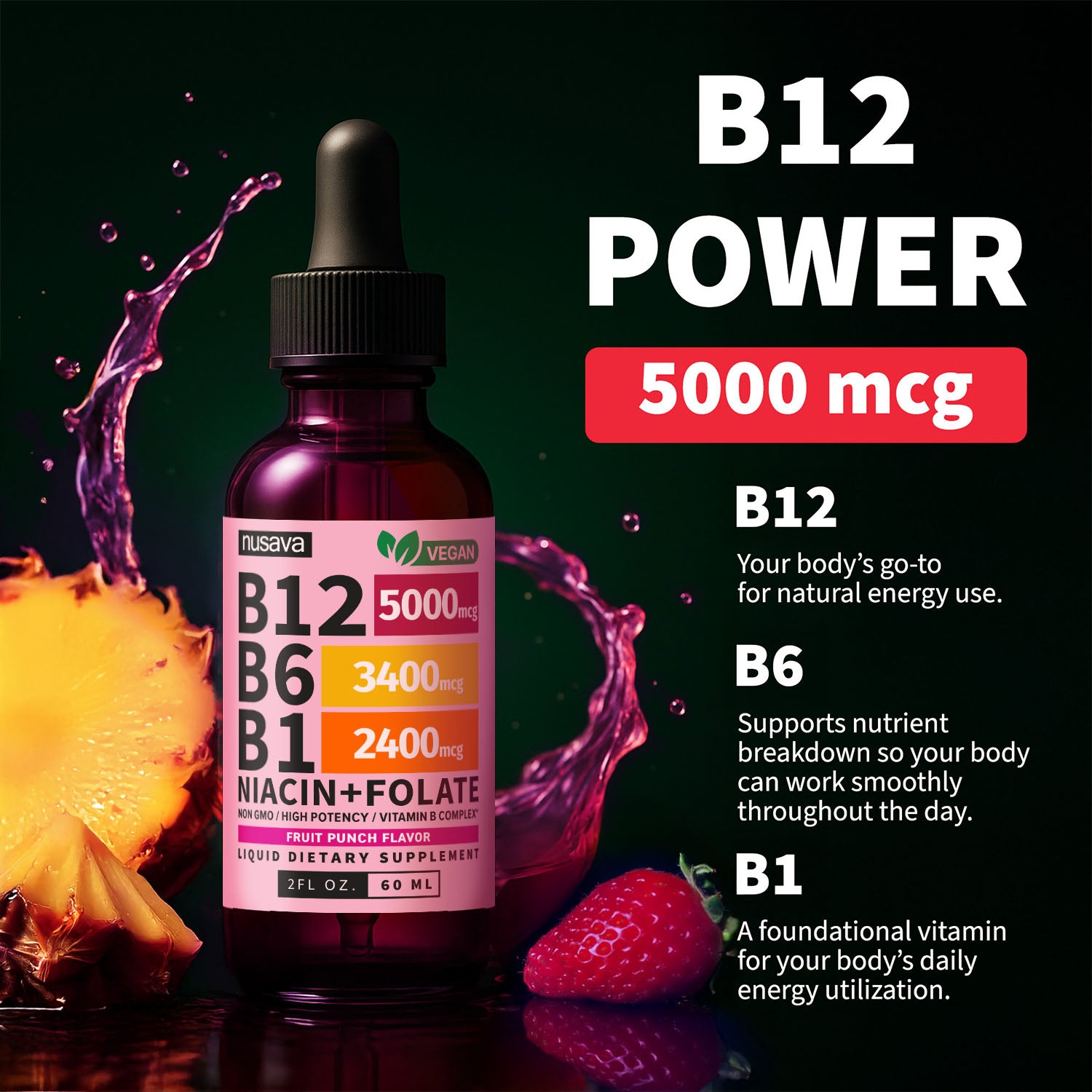 Vitamin B12 and B6 Liquid Drops, B12 Sublingual Vitamin B Complex