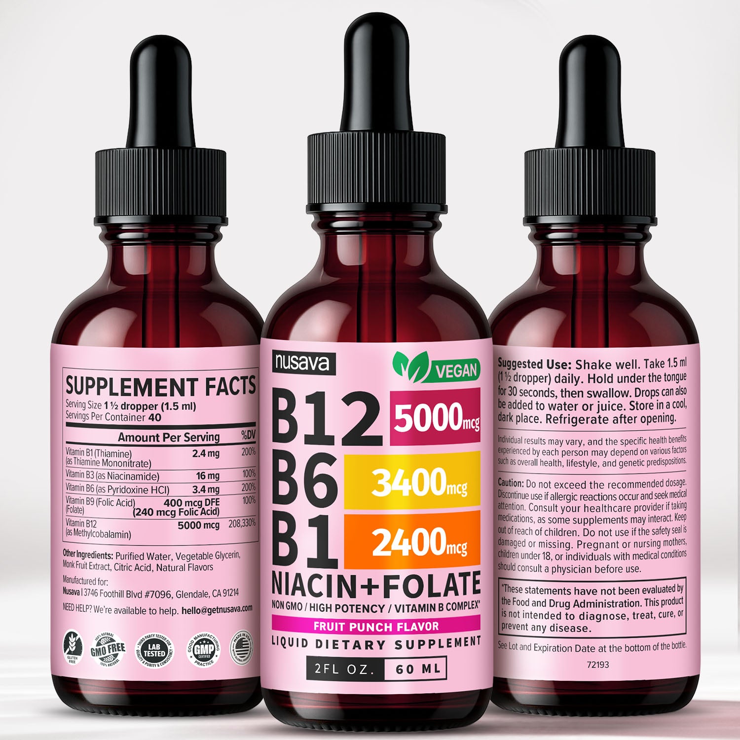 Vitamin B12 and B6 Liquid Drops, B12 Sublingual Vitamin B Complex