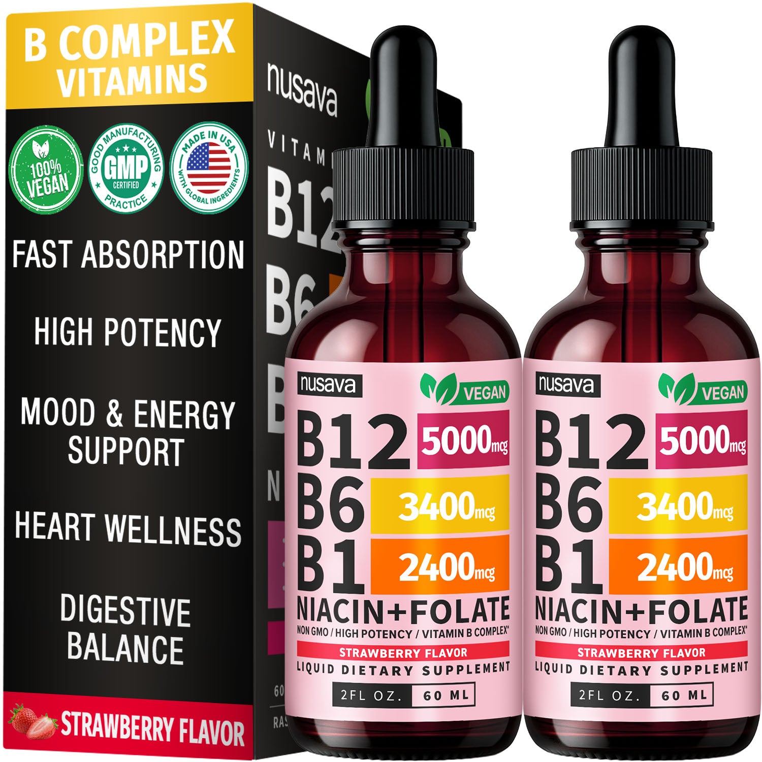 Vitamin B12 and B6 Liquid Drops, B12 Sublingual Vitamin B Complex – Nusava