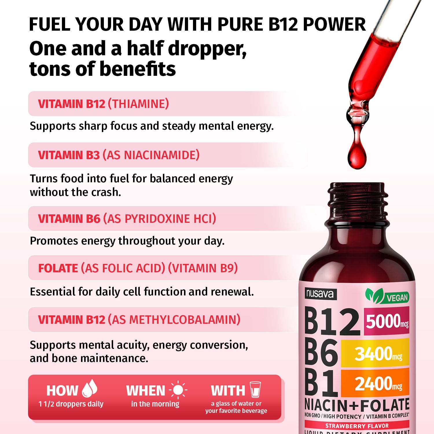 Vitamin B12 and B6 Liquid Drops, B12 Sublingual Vitamin B Complex