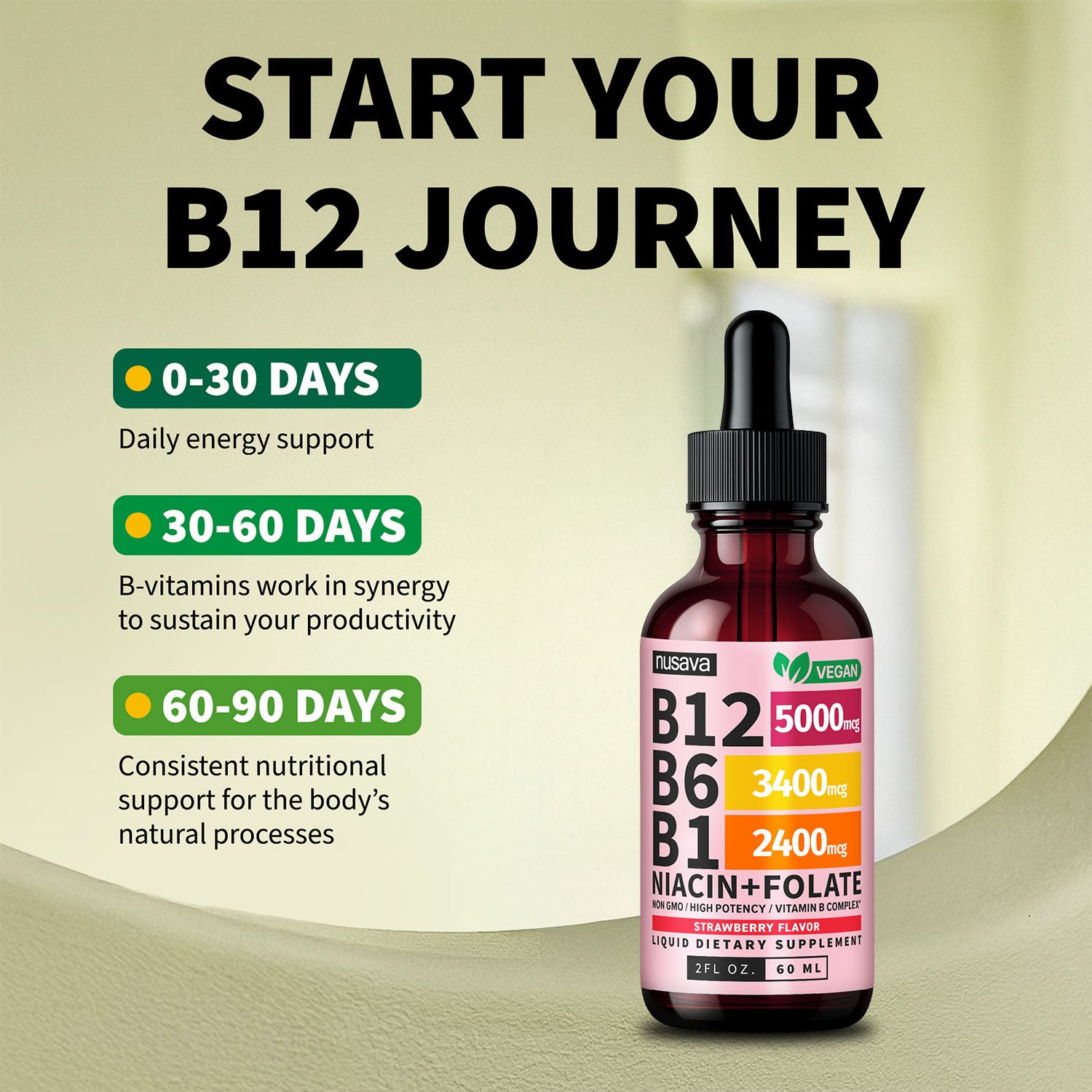 Vitamin B12 and B6 Liquid Drops, B12 Sublingual Vitamin B Complex