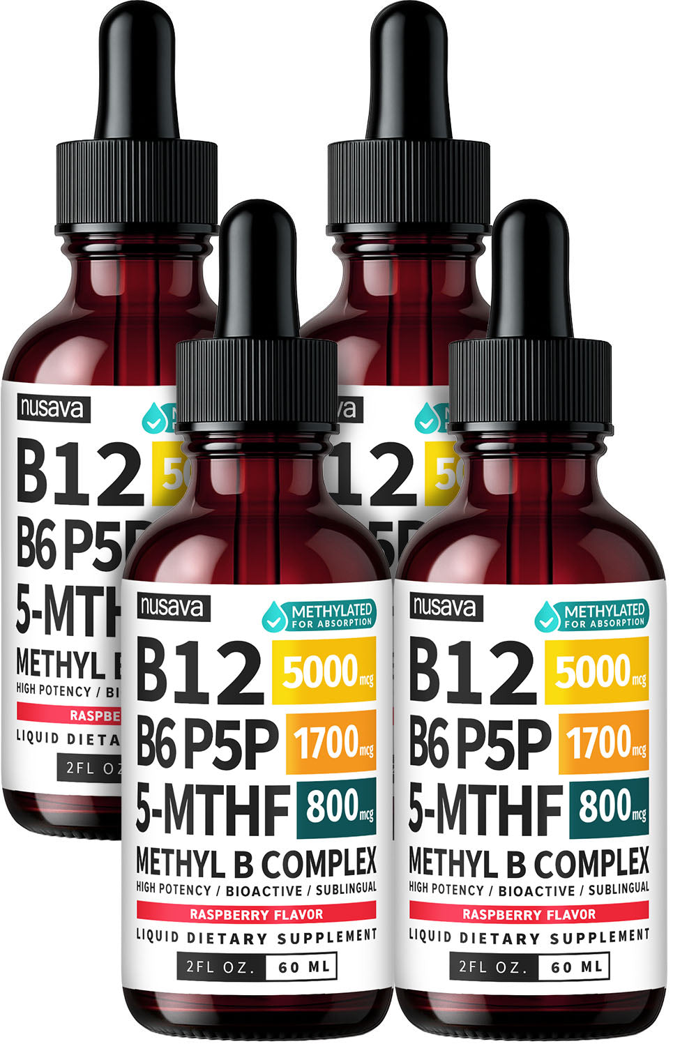 Methylated B Complex Liquid Drops with Active L-Methylfolate - B12 Sublingual Drops, Vitamin B Complex