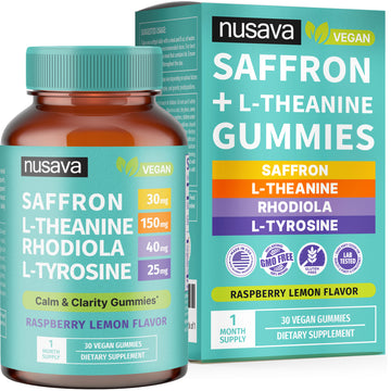 4-in-1 Saffron Blend Calm Gummies - Saffron Extract with Rhodiola Rosea Extract, L-Theanine, and L-Tyrosine for Daily Composure & Cognitive Support - Vegan Gummies
