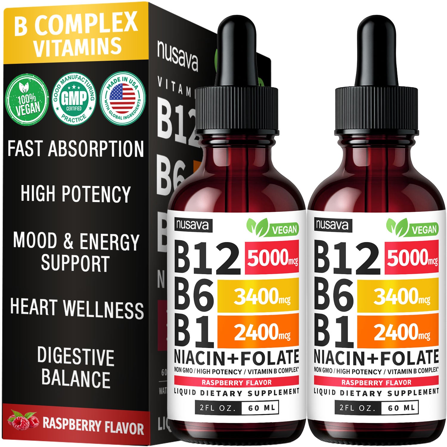 Vitamin B12 and B6 Liquid Drops, B12 Sublingual Vitamin B Complex - B 12 Vitamin 5000mcg - B12 Methylcobalamin for Energy, Brain, and Heart Support with 27,200 mcg