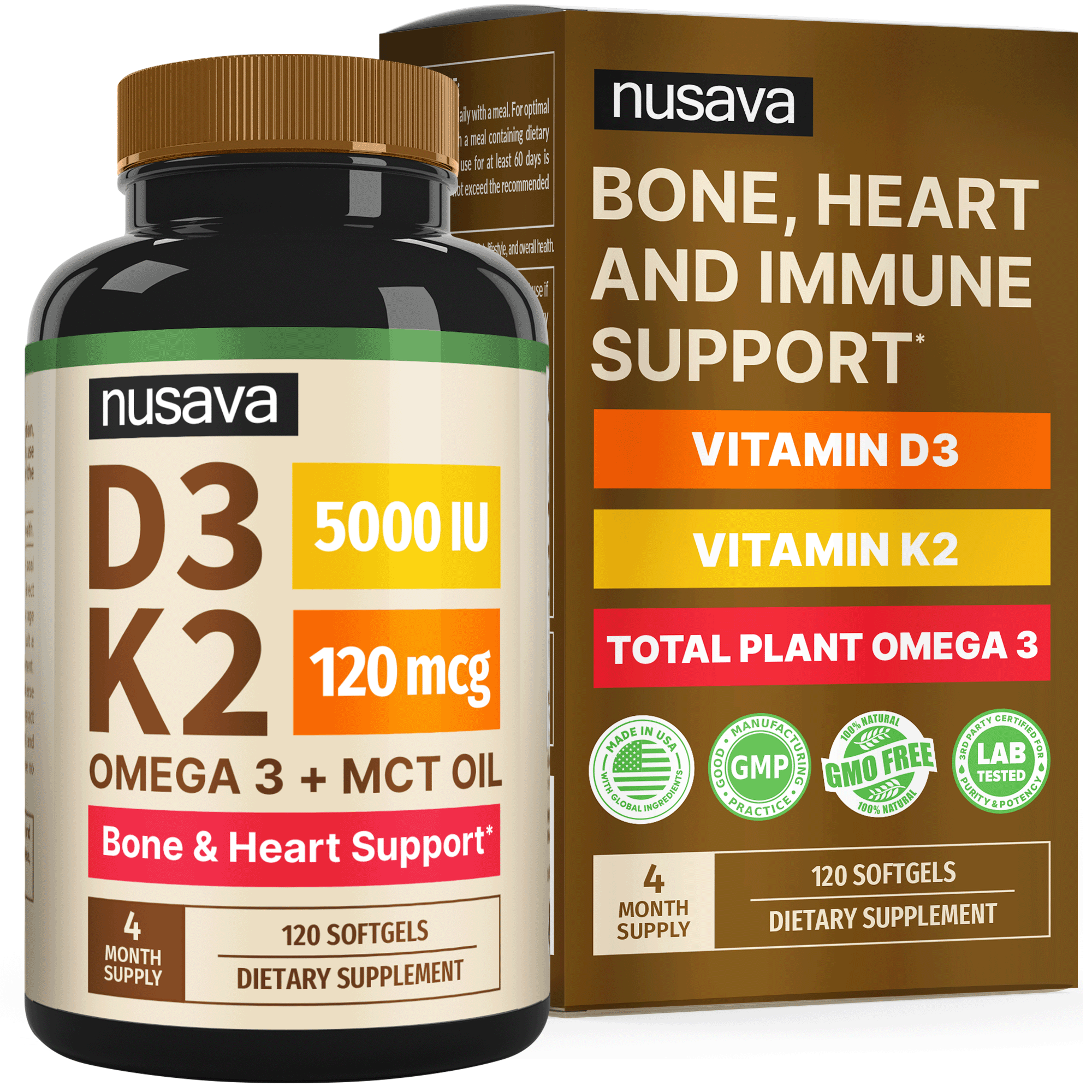 NUSAVA Vitamin D3 K2 Vegan Omega 3 Softgel