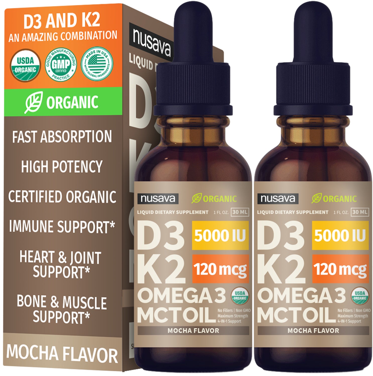 Organic Vitamin D3 K2 Drops with MCT Oil & Omega 3