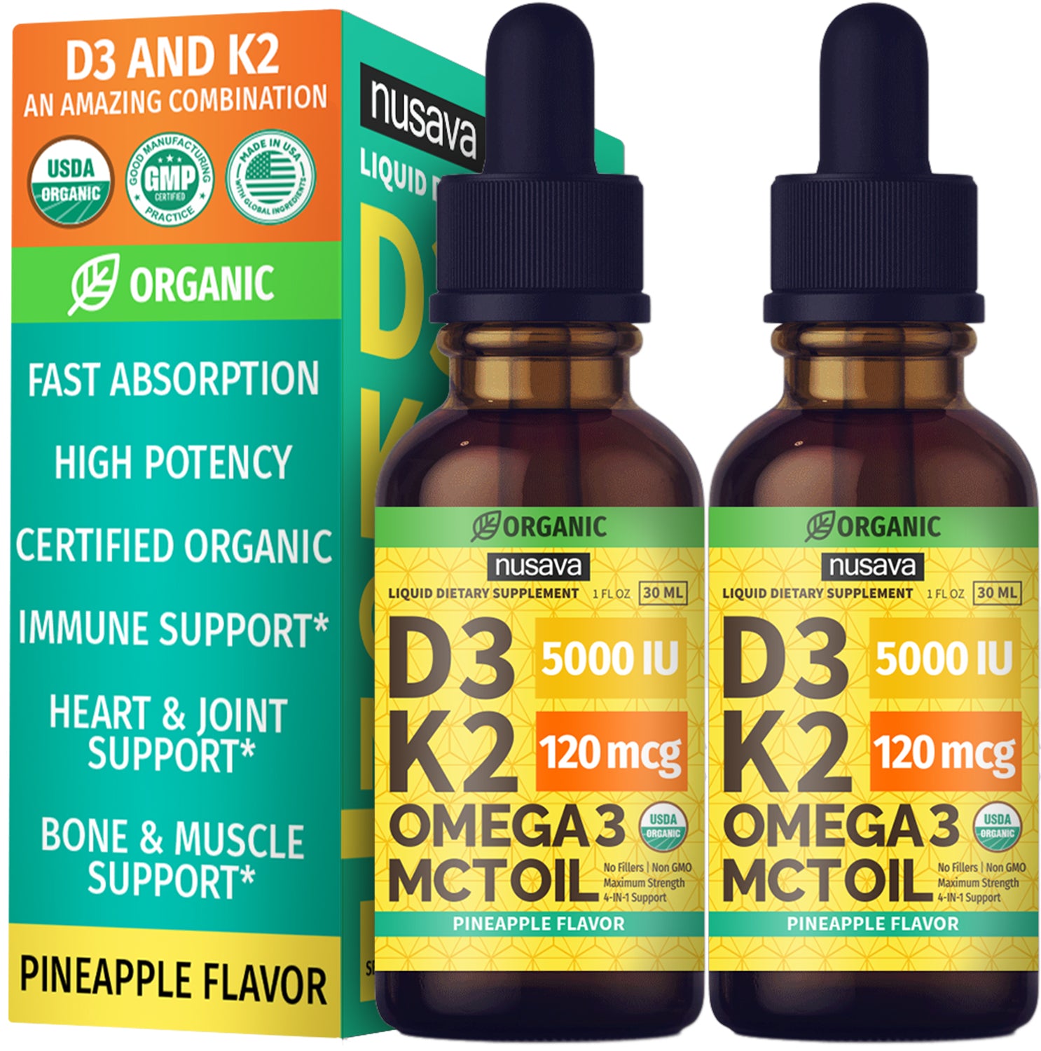 Organic Vitamin D3 K2 Drops with MCT Oil & Omega 3
