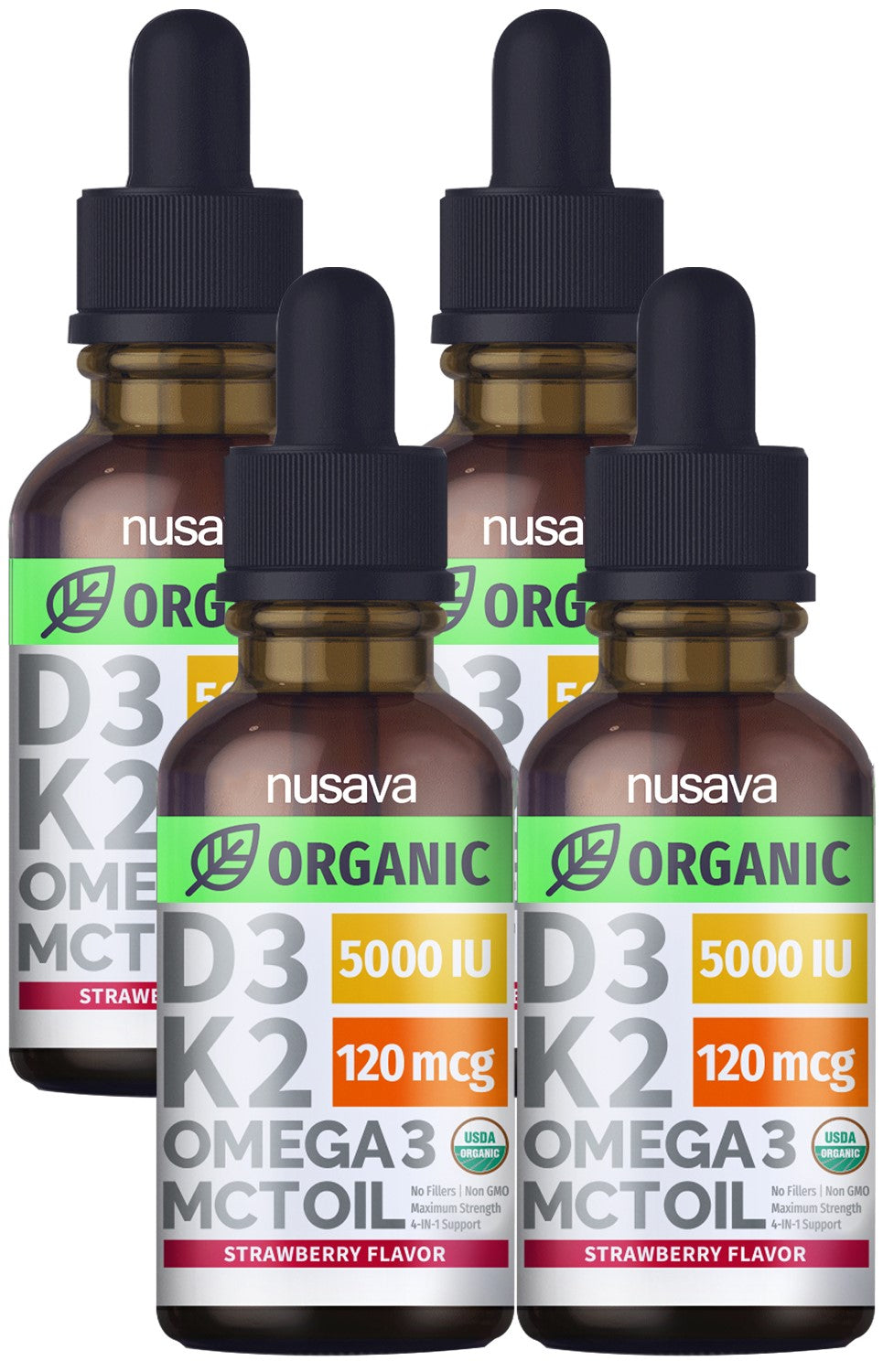 Organic Vitamin D3 K2 Drops with MCT Oil Omega 3, 5000 IU, Maximum Strength Vitamin D Liquid, No Fillers, Non-GMO Liquid D3 for Faster Absorption, Immune Support