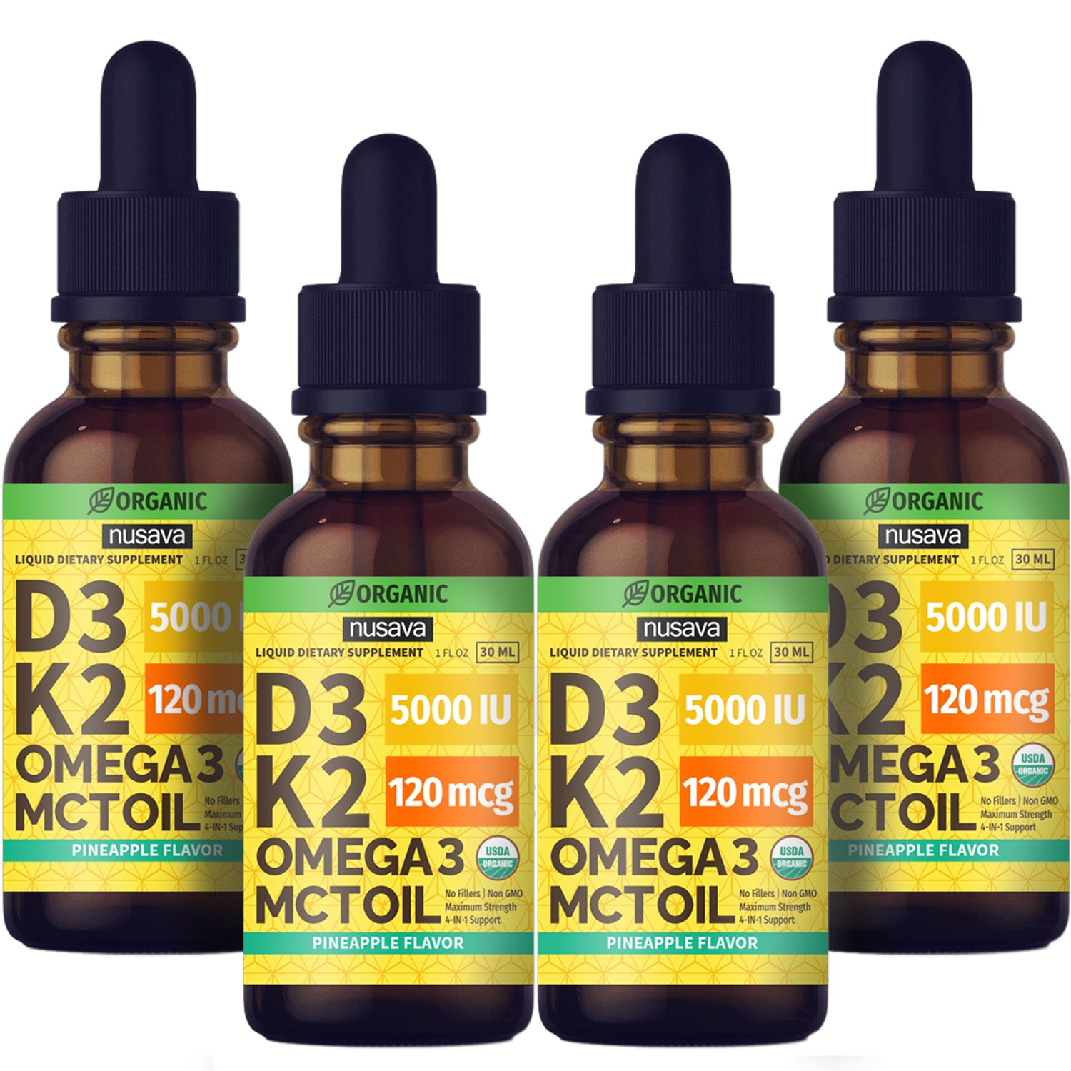 Organic Vitamin D3 K2 Drops with MCT Oil Omega 3, 5000 IU, Maximum Strength Vitamin D Liquid, No Fillers, Non-GMO Liquid D3 for Faster Absorption, Immune Support