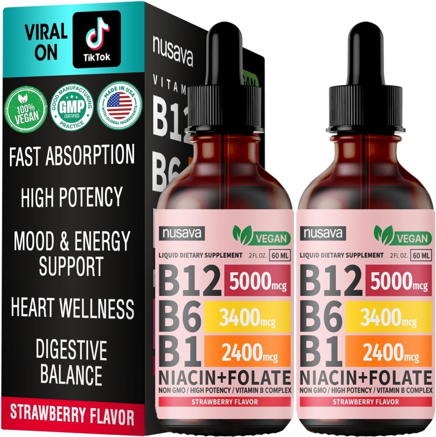 Vitamin B12 Liquid Drops - Strawberry Flavor