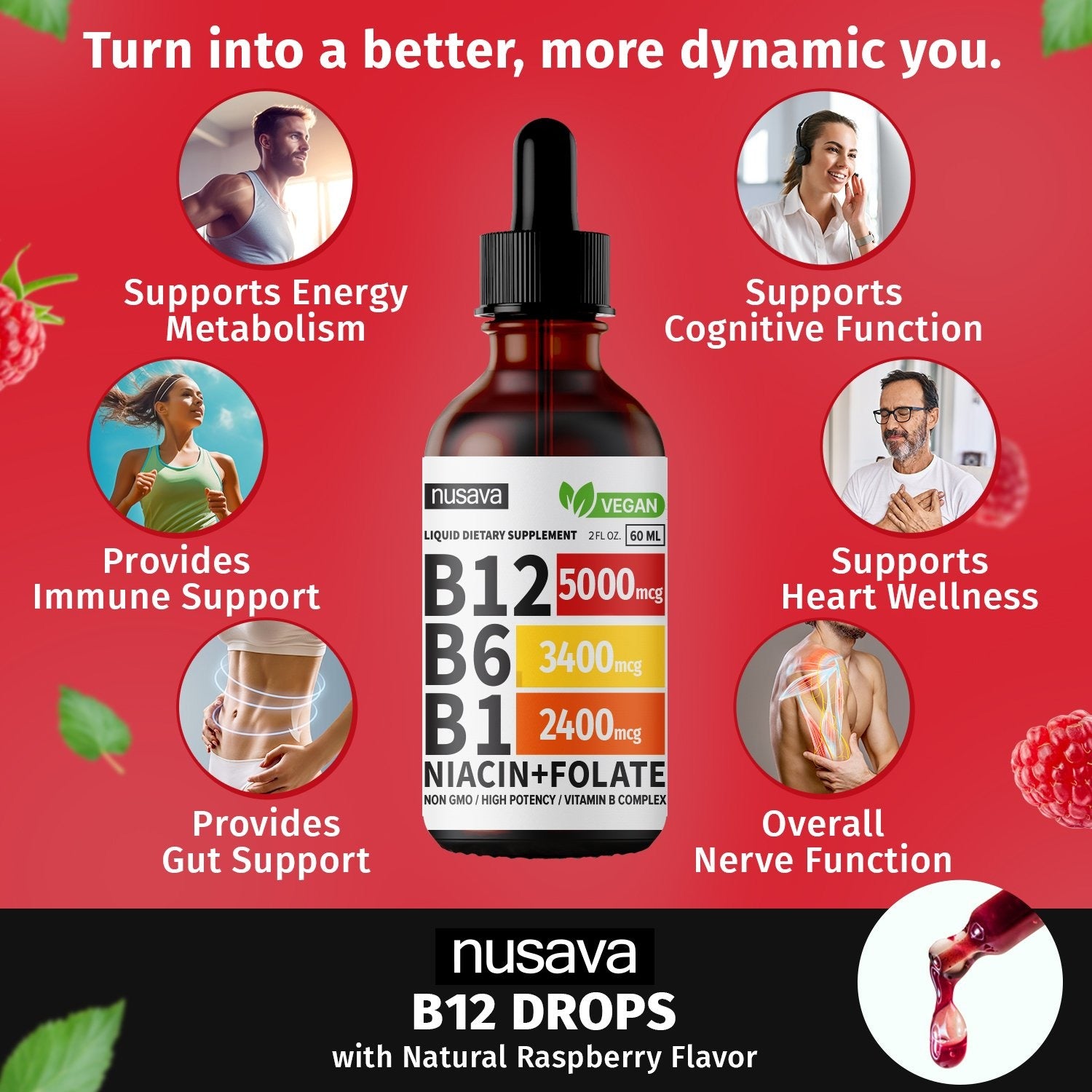 Vitamin B12 Liquid Drops - Raspberry Flavor