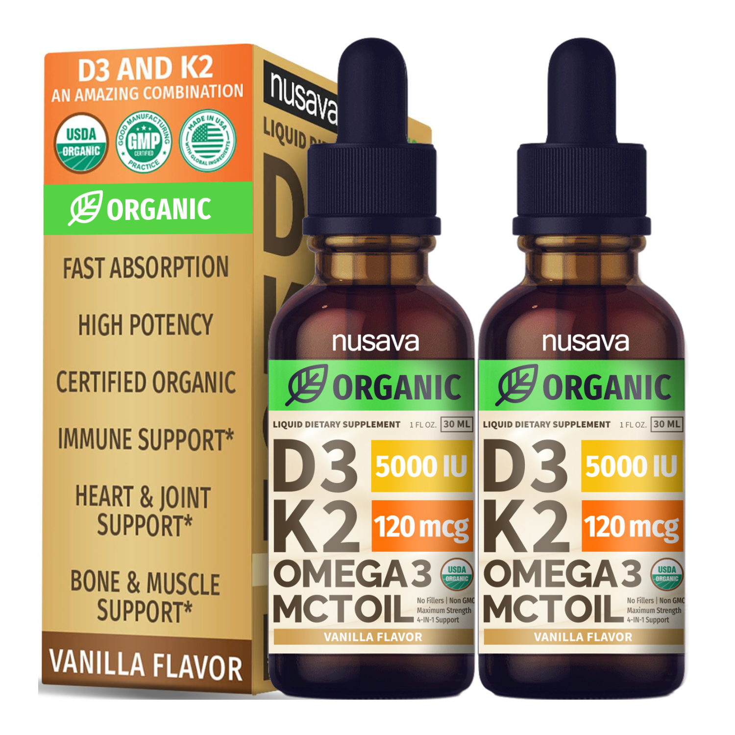Organic Vitamin D3 K2 Drops - Vanilla Flavor