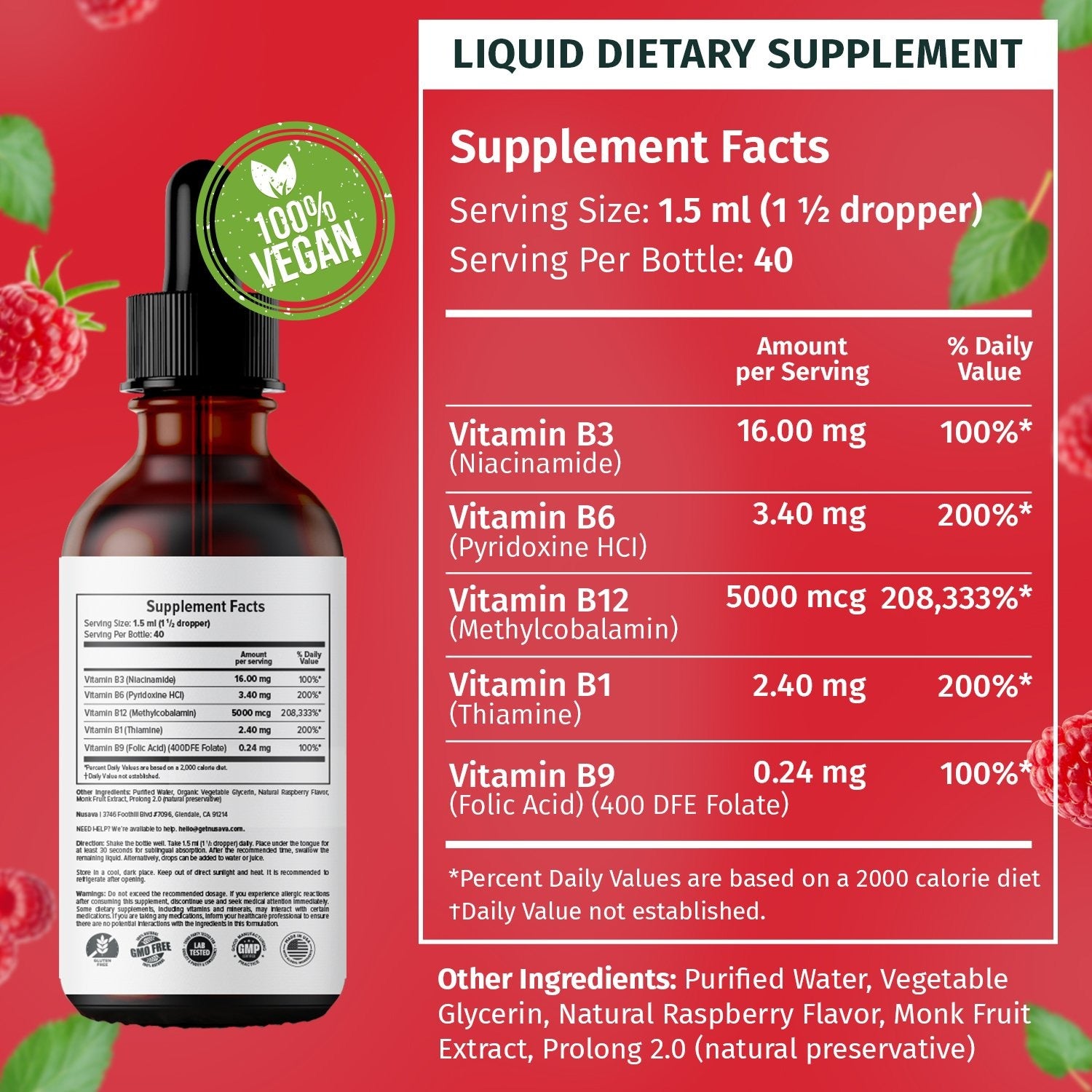 Vitamin B12 Liquid Drops - Raspberry Flavor