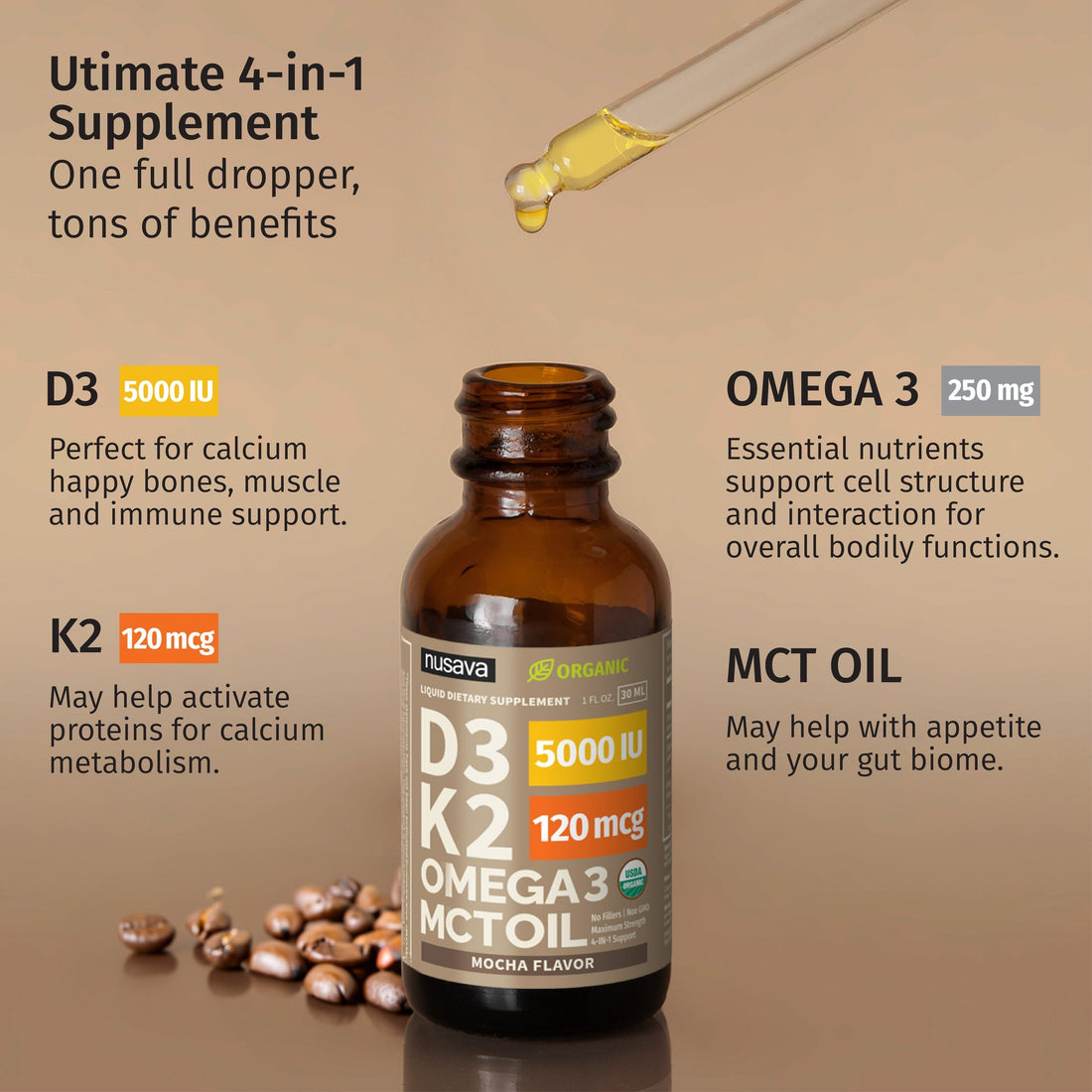 Organic Vitamin D3 K2 Drops - Mocha Flavor
