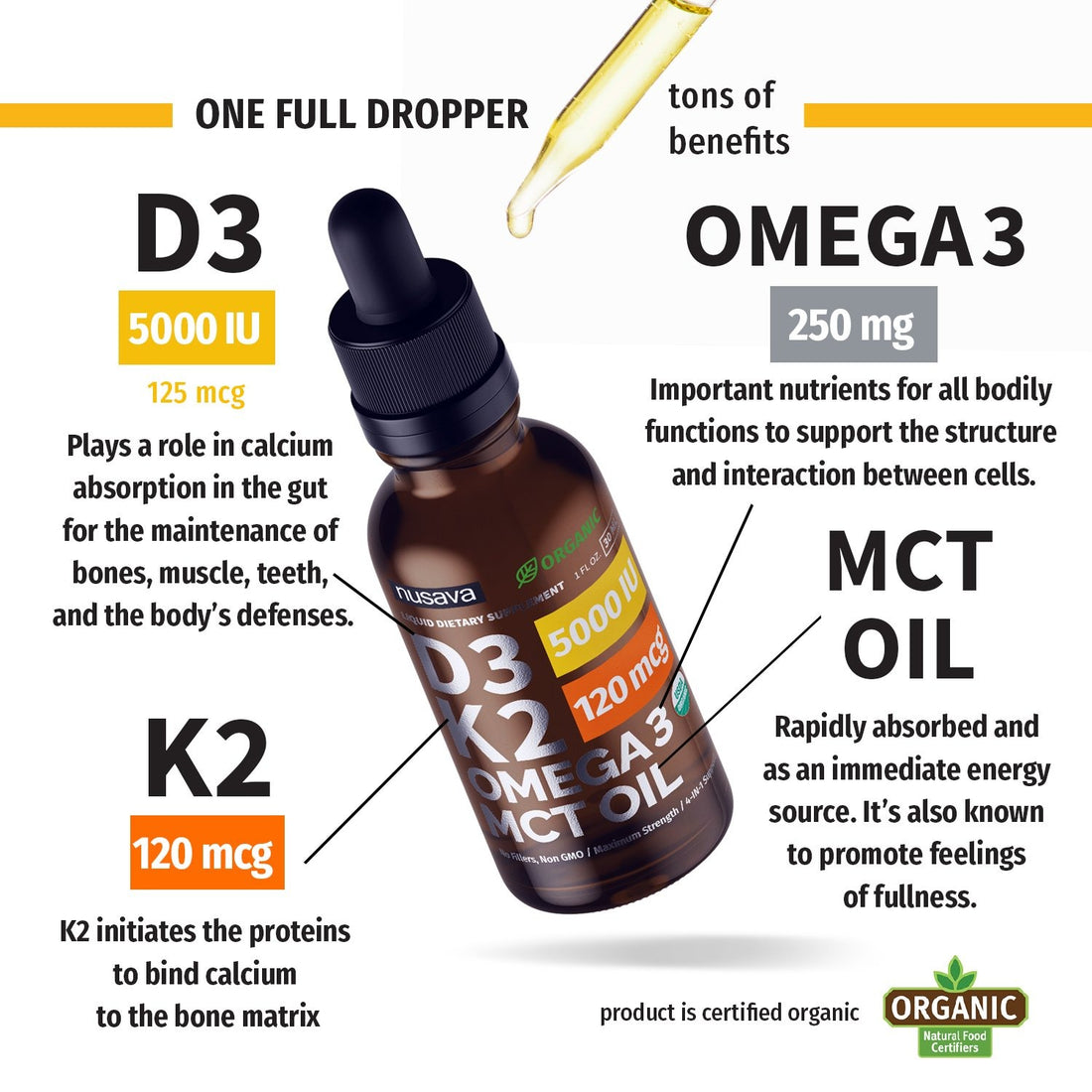 Organic Vitamin D3 K2 Drops - Unflavored