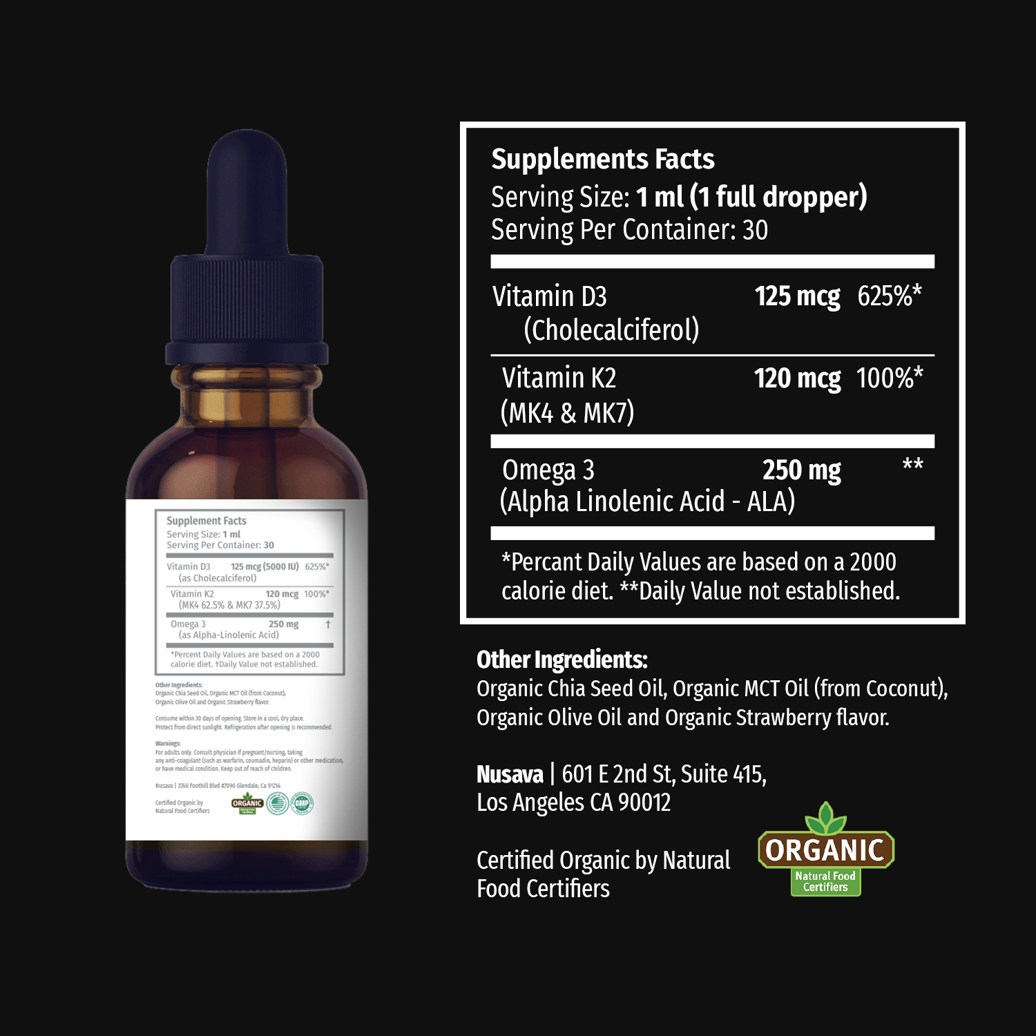 Organic Vitamin D3 K2 Drops - Strawberry Flavor
