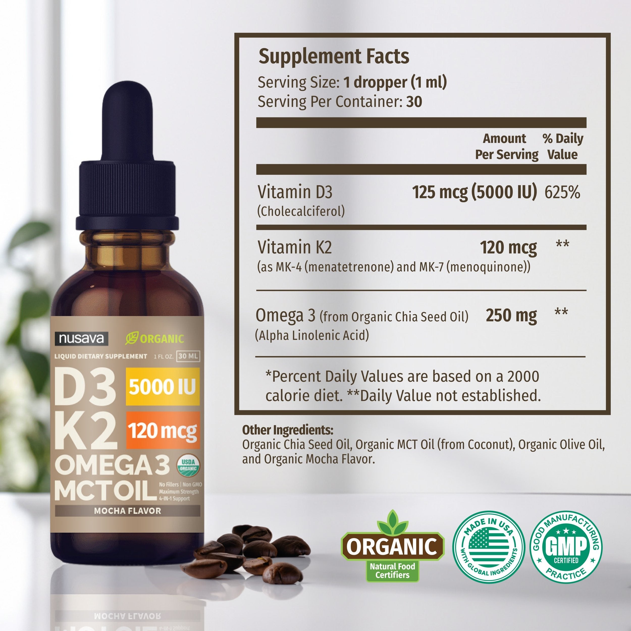 Organic Vitamin D3 K2 Drops - Mocha Flavor