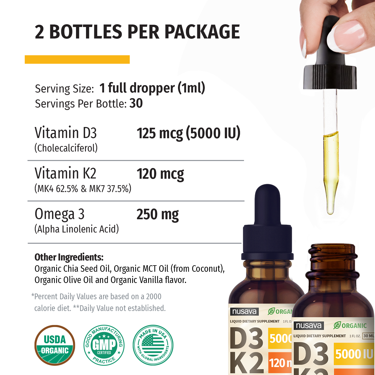 Organic Vitamin D3 K2 Drops - Vanilla Flavor