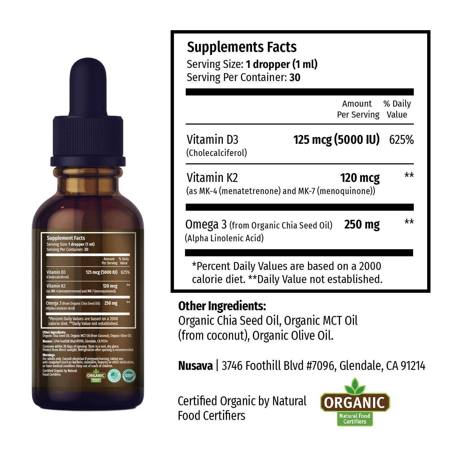 Organic Vitamin D3 K2 Drops - Unflavored