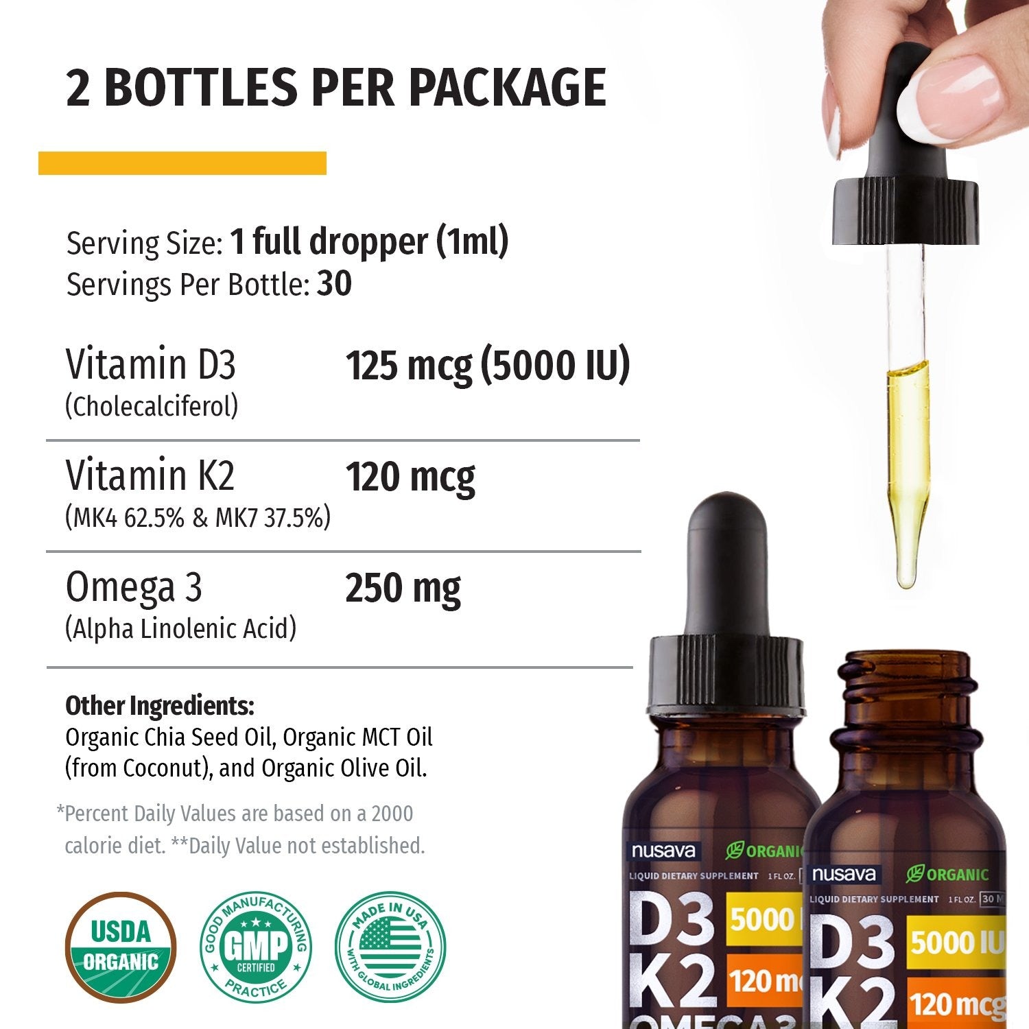 Organic Vitamin D3 K2 Drops - Unflavored