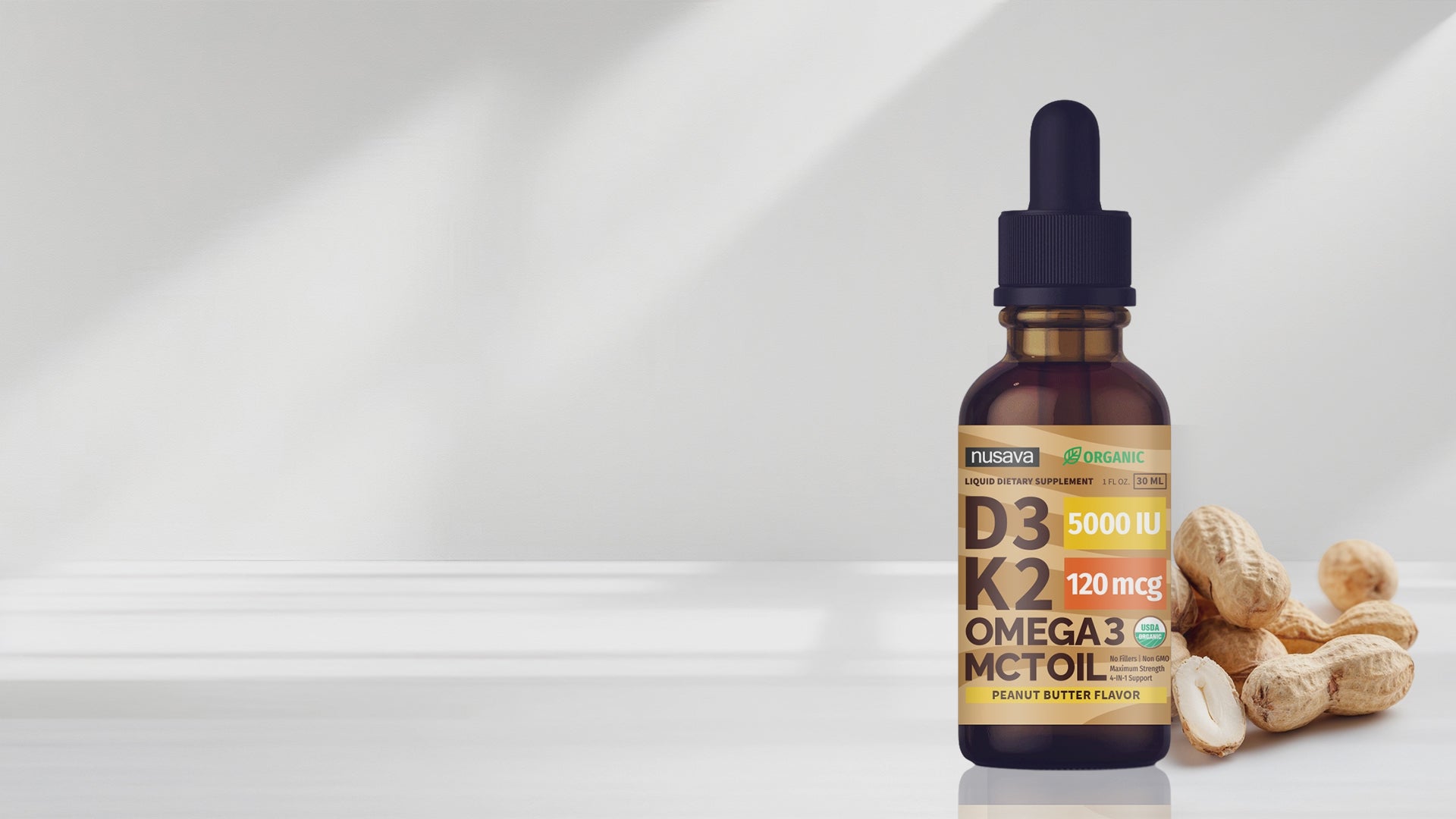 Organic Vitamin D3 K2 Drops with MCT Oil & Omega 3