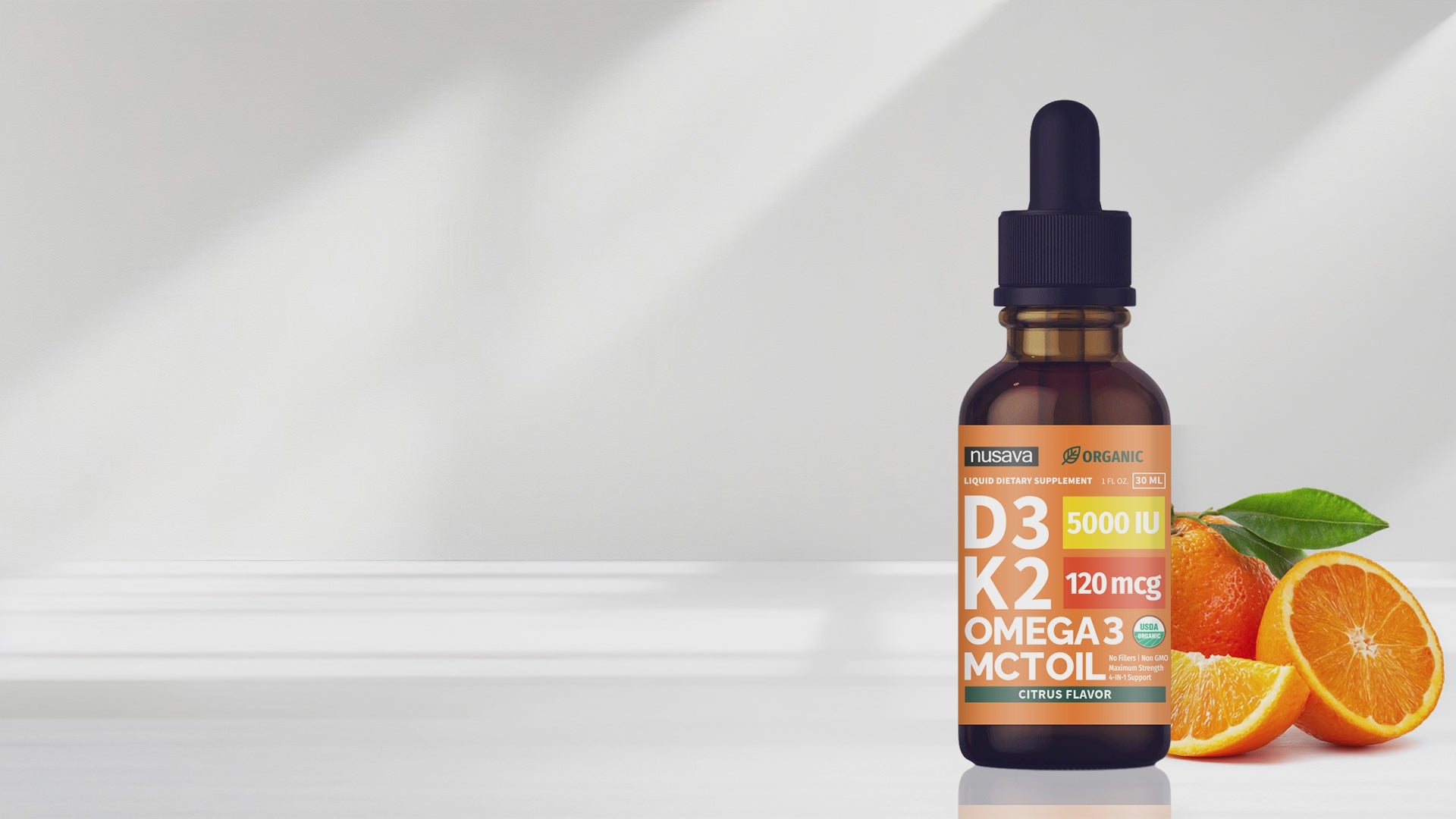 Organic Vitamin D3 K2 Drops with MCT Oil & Omega 3